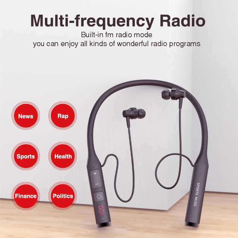 QUEED Private Form Nackenbügel Bluetooth Kopfhörer, Multifunktionales Display, Radio, Karteneinschub, Kabellos Sport, Lange Akkulaufzeit