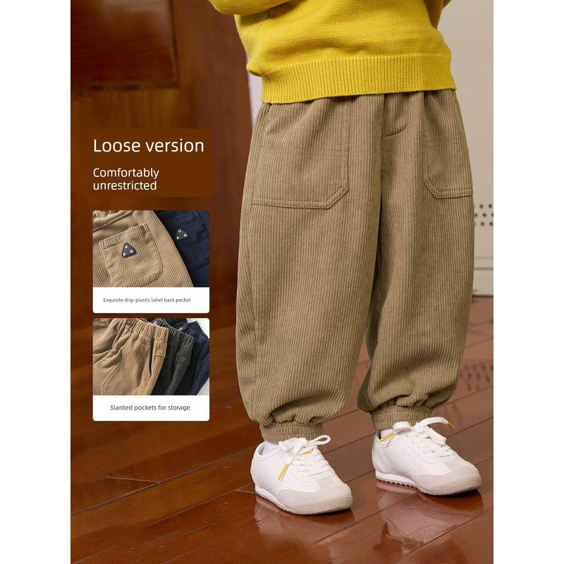 Right European Style Boys' R Series Thickened Trousers with Fleece, Warm Casual Pants, New Winter Children's Clothing for Babies