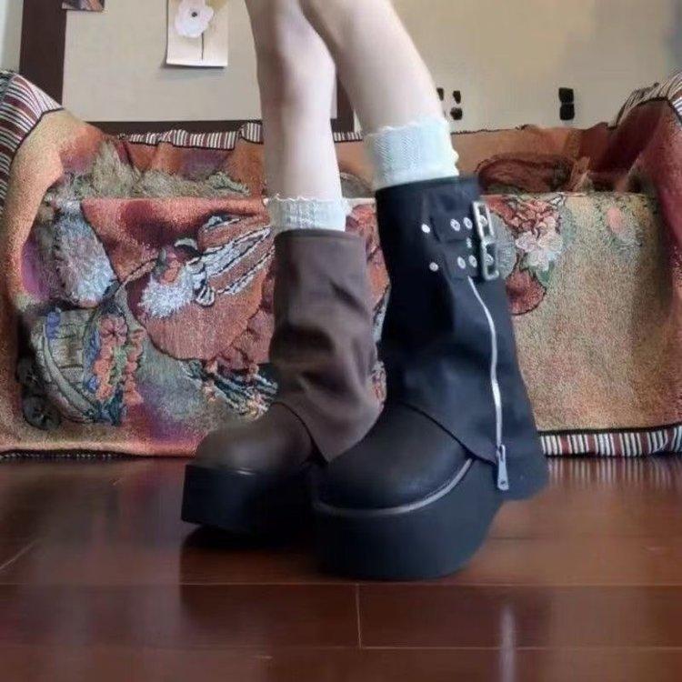 Thick-soled Ins Heightening Niche Design Fashion Boots Women's 2025 Autumn Beautiful Fashion Versatile Fashion Trouser Tube Boots