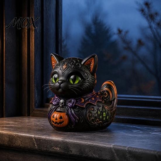 Occult Themed Midnight Table Decor Witches Cat Duck Figurine, Dark Fantasy Resin Witch Ornament Statue, Gothic Cat-Duck Ornament, Spooky Halloween