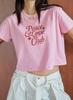 Kkollajubakangseu Peace&Love*Club Crop T-Shirt (Short Sleeve T-Shirt)-Pink