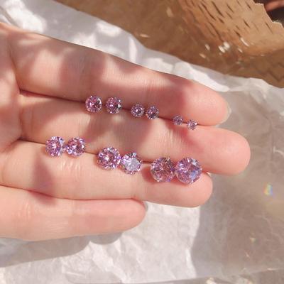 Sweet Pink Zircon Earrings Small Earrings for Female Students Earrings for Pierced Ears