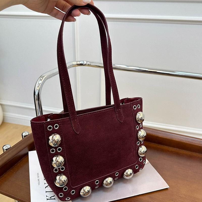 Retro Suede Single-shoulder Handbag, Rivet Handbag, Stylish Underarm Bag