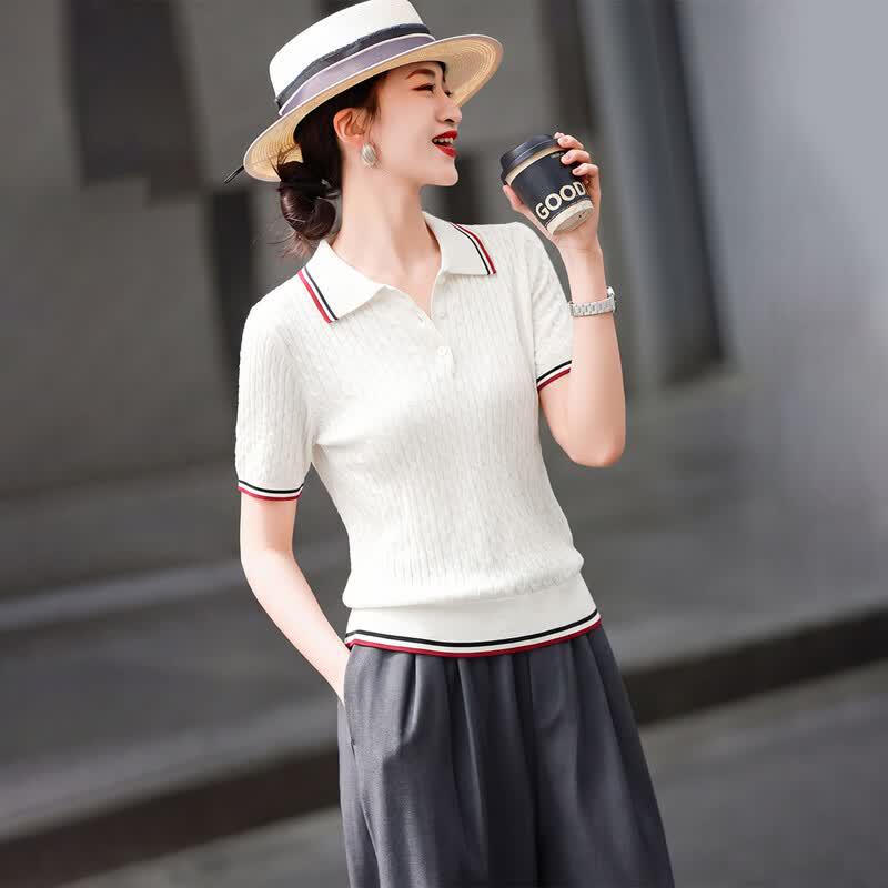 Women's 100% Tencel Striped Polo Knit Shirt