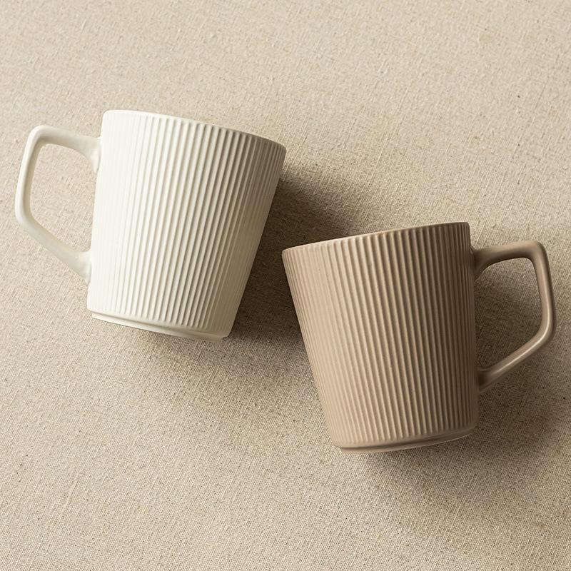 Simple Wind Vertical Pattern Ceramic Water Cup High Value Household Large Capacity Mug Couple Pair Cup Office Use