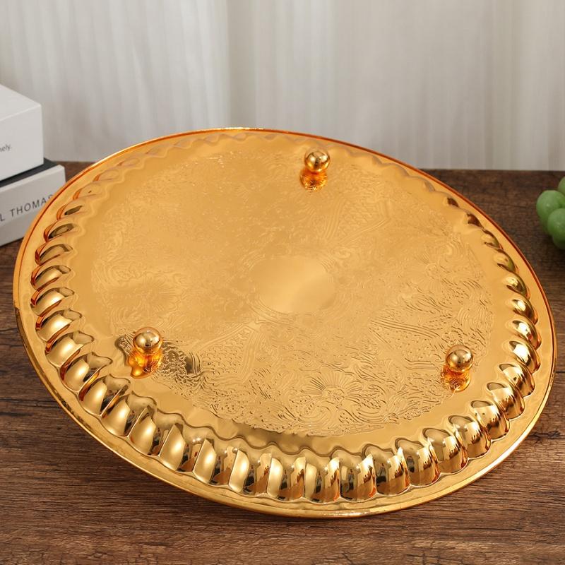 Fruit Tray, Metal Home Round Plate, European Golden Retro Snack Disc, Home Living Room Decoration Accessories Storage Supplies