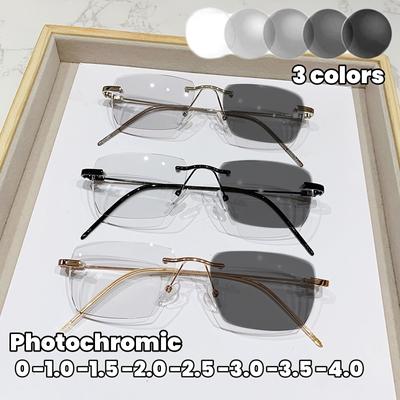 משקפי שמש משנים צבע אנטי-UV לנשים גברים וינטג' חיתוך יהלום ללא מסגרת משקפי ראייה מינוס מרשם משקפיים פוטוכרומיים