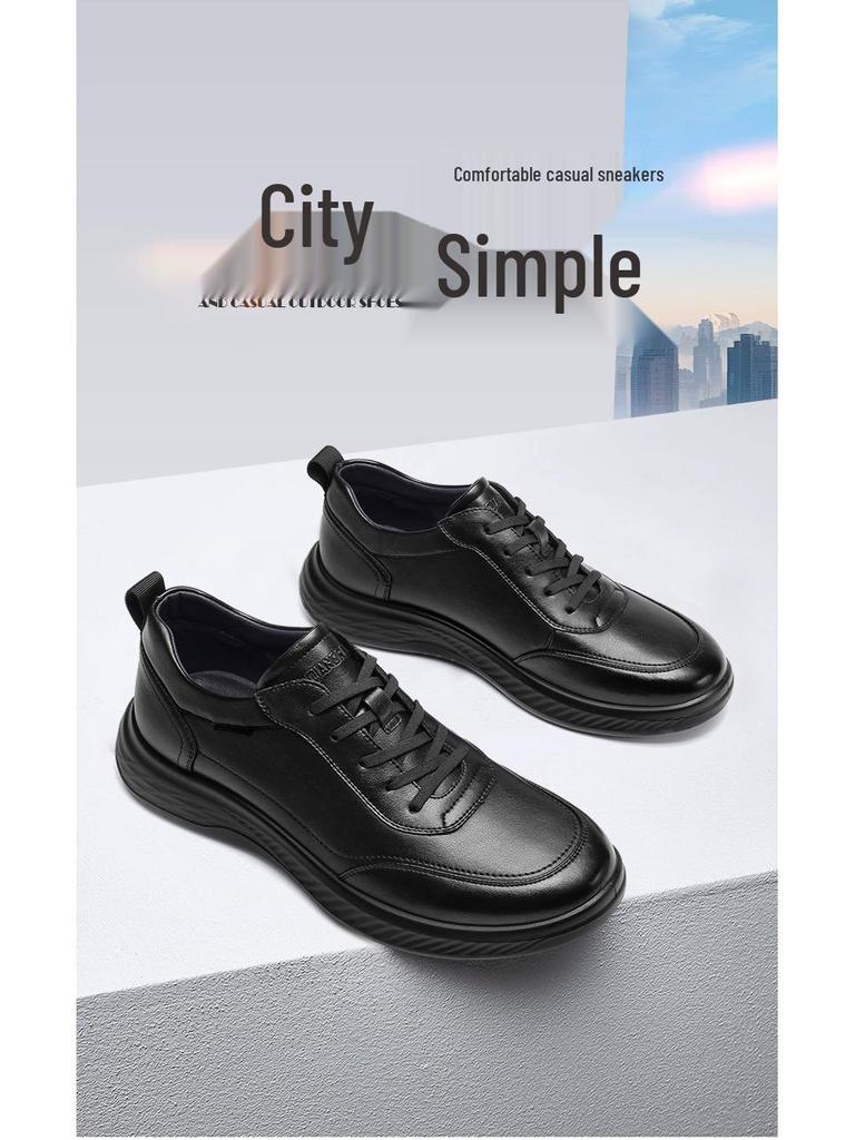 Sapatos de Trabalho Casuais de Couro Strongman 3515 Masculinos - Preto, Tamanho Grande, Primavera/Outono, Tênis para Deslocamento ao Ar Livre