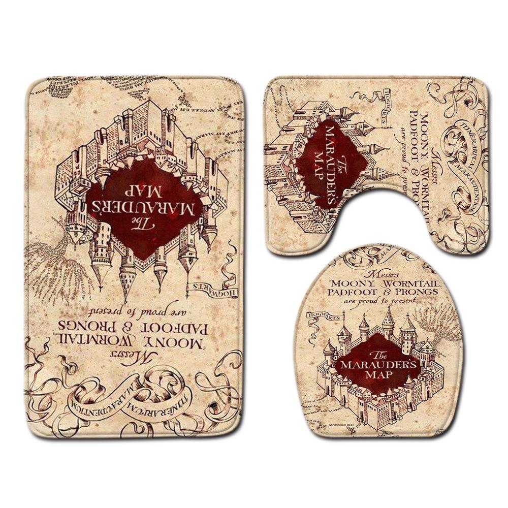 Creative Retro Bathroom Toilet Three-Piece Floor Mat Combination Set Household Door Mat Kitchen Absorbent Non-Slip Carpet