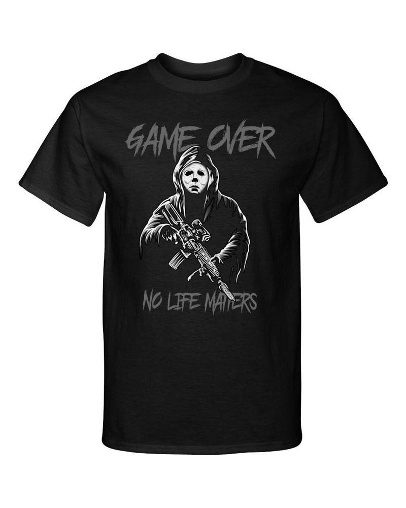 

Game Over Michael Myers No Life Matters Halloween Horror Killer Graphic Shirt L
