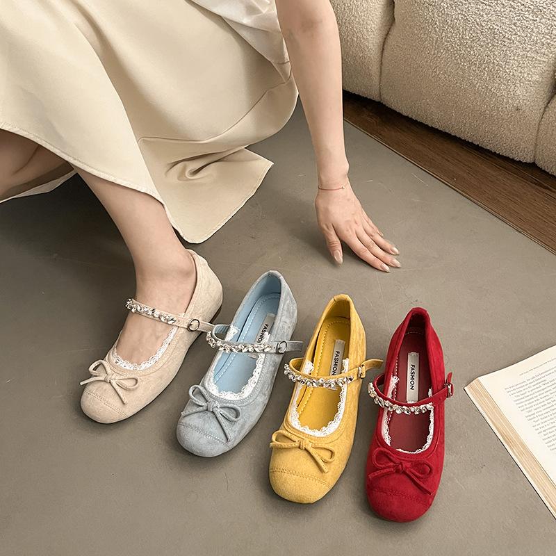 Korean version of the design sense bow flat bottom shallow mouth Mary Jane shoes women's 2025 summer new versatile exquisite small leather shoes