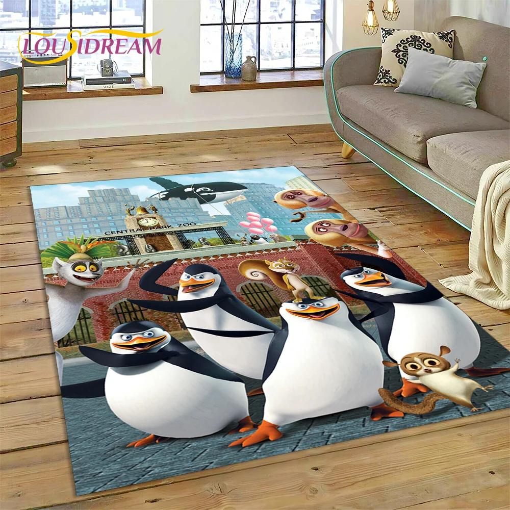 Roztomilý kreslený koberec s tučňáky z Madagaskaru pro obývací pokoj, ložnici, domácí dekoraci pohovky, koberec do dětského pokoje, protiskluzová podložka na podlahu, dárek