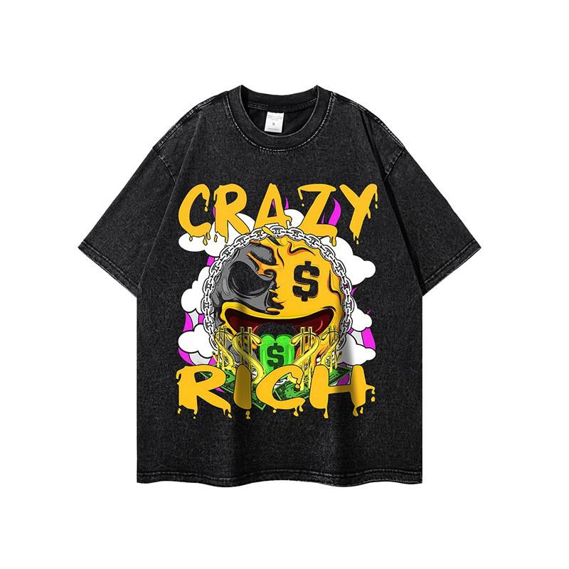Unisex Vintage Streetwear Graphic Tee Oversized Cotton Crewneck T-Shirt Youth Casual Wear
