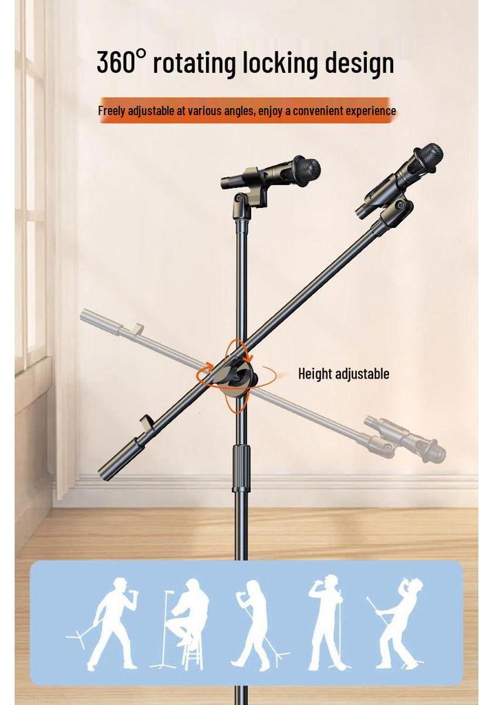 Portable Floor-Standing Microphone Tripod Stand with Adjustable Height for Outdoor Stage Performance