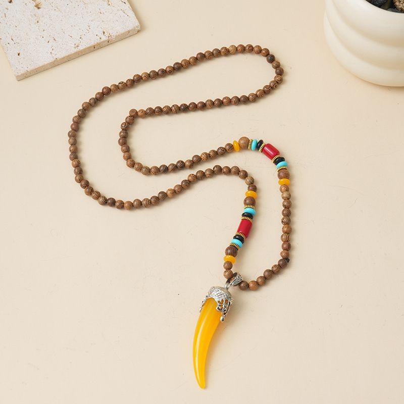 Ethnic Style Wood Necklace & Prayer Beads - Unisex Versatile Chicken Wing Wood Sweater Chain