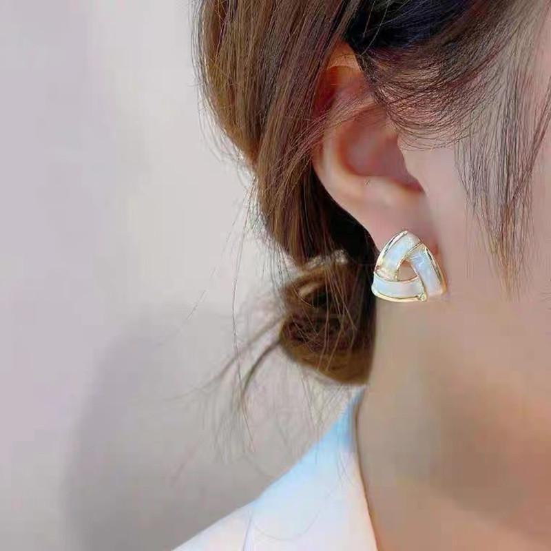 S925 Silver Triangle Staggered Earrings: Elegant Retro French Drip Glaze Earrings for Women