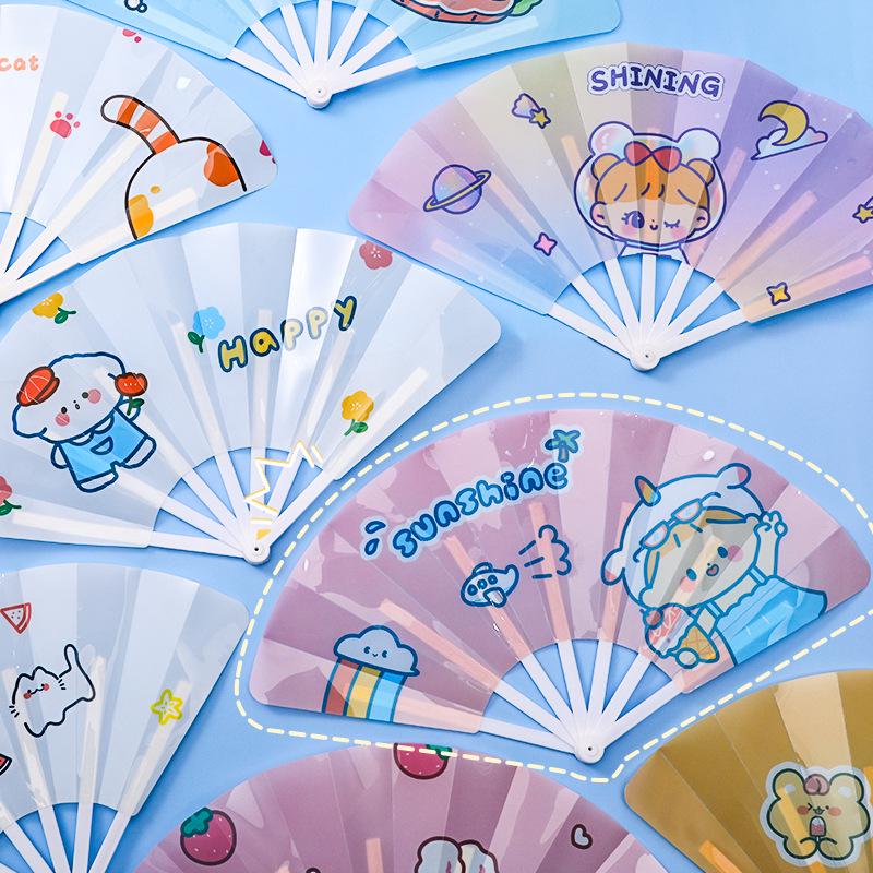 Kids' Cartoon Handheld Folding Fan, Portable Seven-Fold Plastic Design