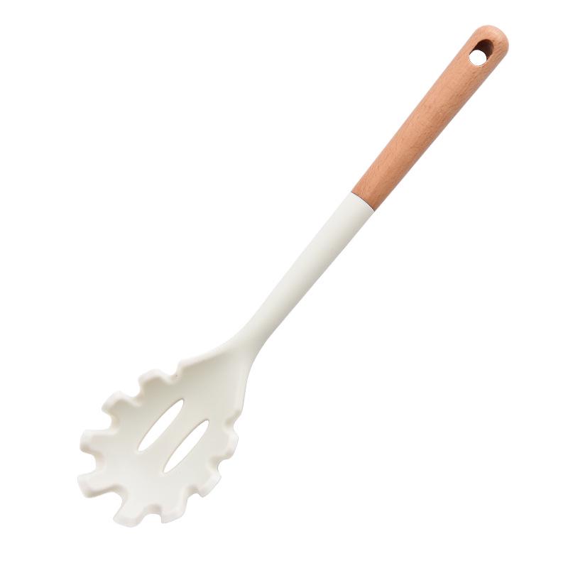 Heat-Resistant Silicone Kitchenware Set: Spatula, Soup Ladle, Slotted Spoon, Rice Spoon, Frying Pan Scraper, Oil Brush, and Flour Grabber.
