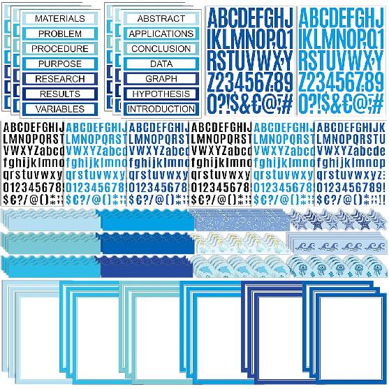 92 Pcs Science Fair Board Supplies 60 Trim Scalloped Poster Boards 18 Presentation Subtitles 6 Project Titles 8 Letter Sticker for Classroom Display