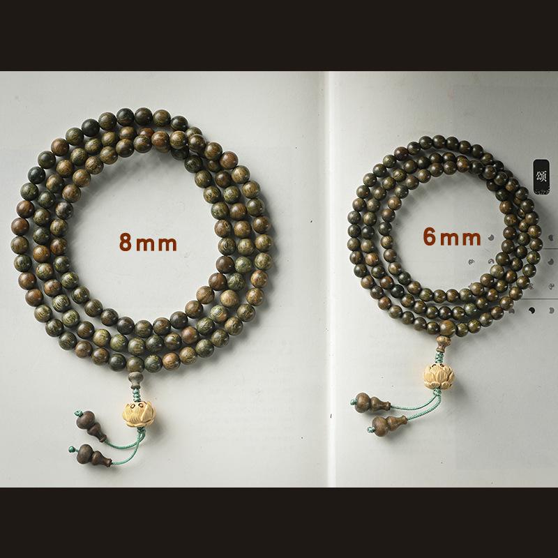 Braccialetto/Collana di Preghiera a 108 Perle Loto di Sandalo Verde e Bosso per Uomo & Donna