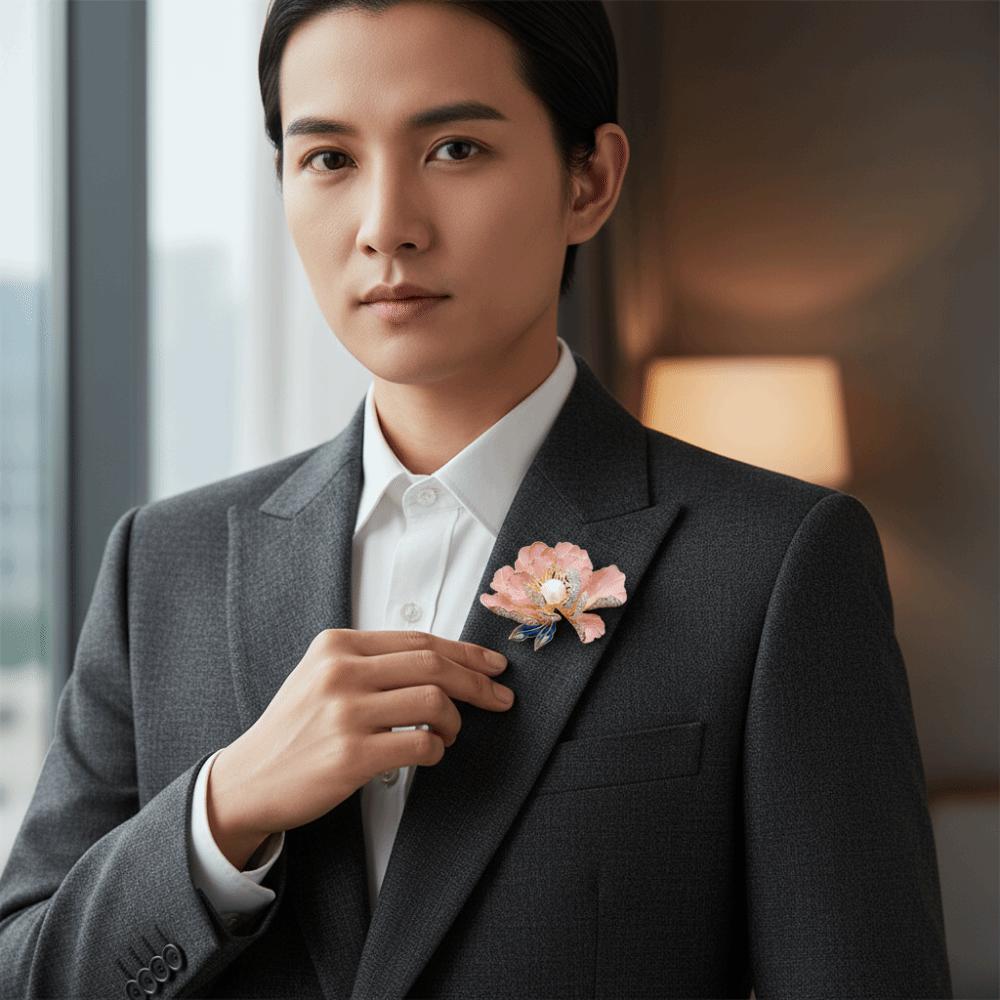 Handmade Peony Flower Brooches Colorful Chinese Style Corsage Fashion Lapel Pin for Women