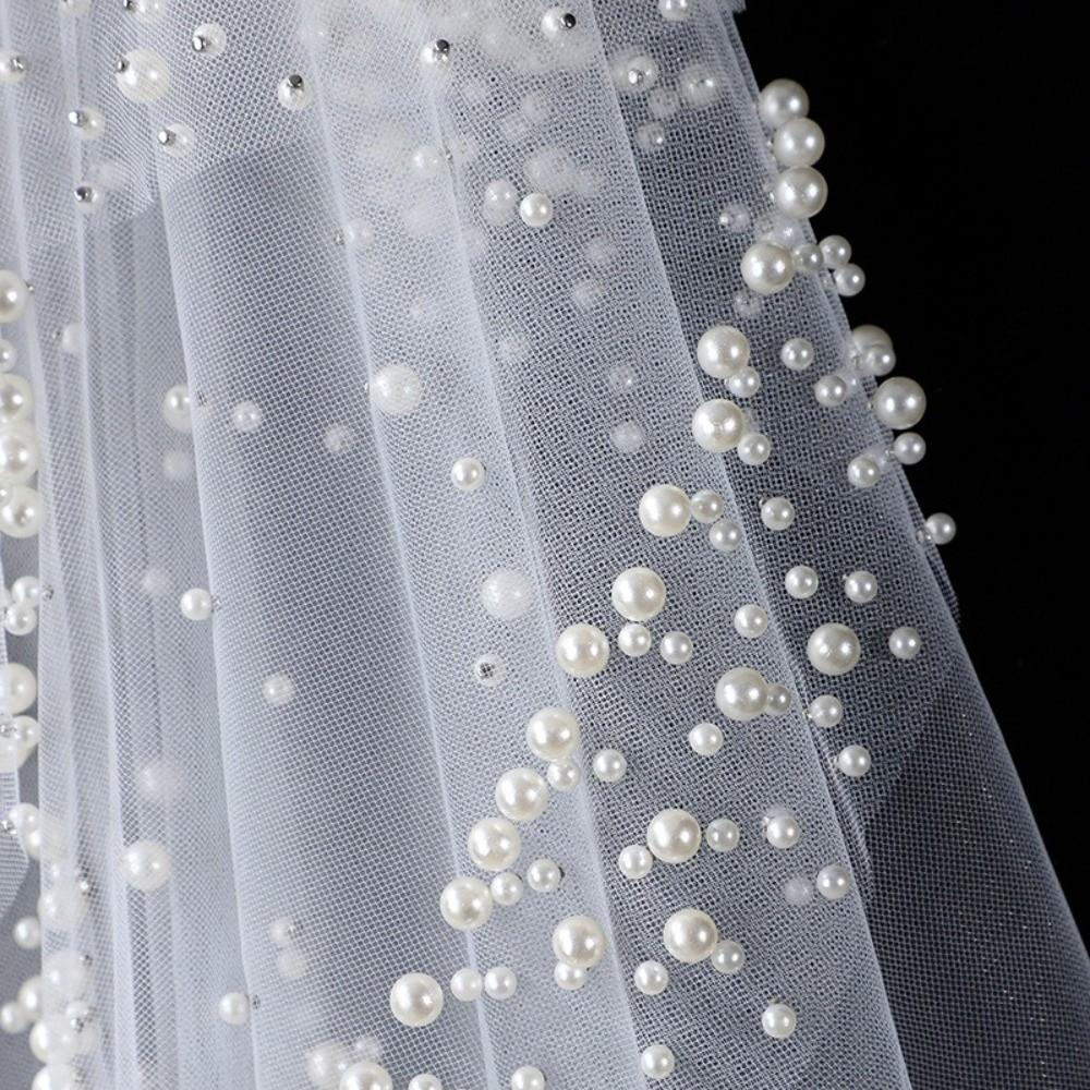 Vintage Long Wedding Veil 130cm Wedding veil Elegant Pearls Tulle Bridal Veil French Headdress