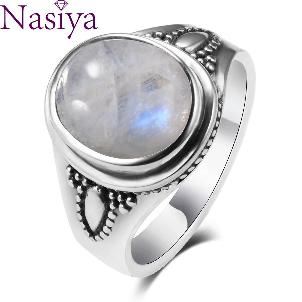CopperJewelry 8x10MM Natural Rainbow Moonstone Gemstone Rings Luxury Jewelry Size 6-10