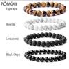 Beaded Bracelet 8mm Natural Stone Beads Men's Gorgeous Semi-Precious Black Onyx Lava Tiger Eye Healing For Women Men Jewelry