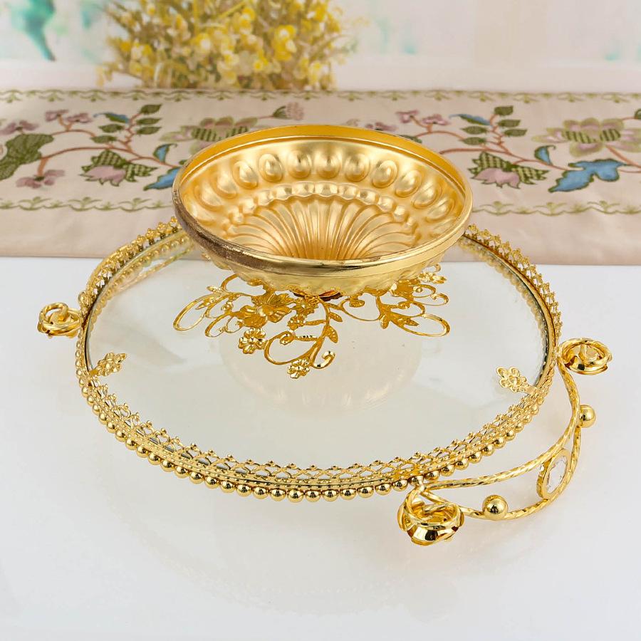 Metal glass fruit plate home creative living room coffee table fruit plate fruit bucket basin dim sum plate Western dish plate decoration ornament