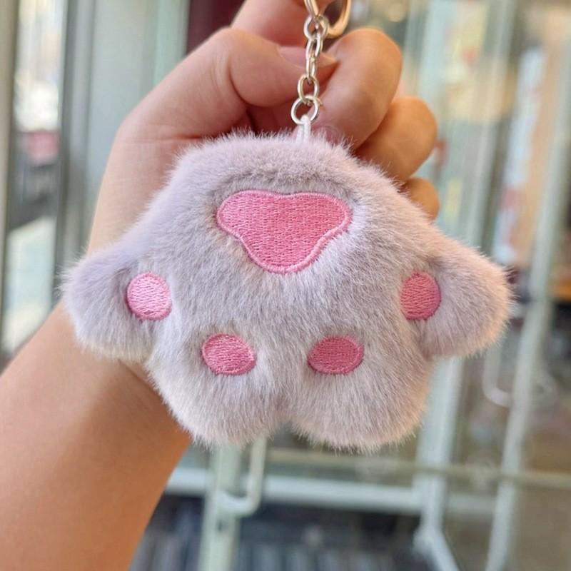 Cat Claw Keychain Plush Toy With Silver Chain For Bags And Keys