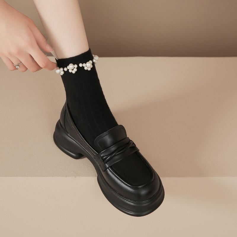 Shallow thick heel style women college small leather shoes single shoes women