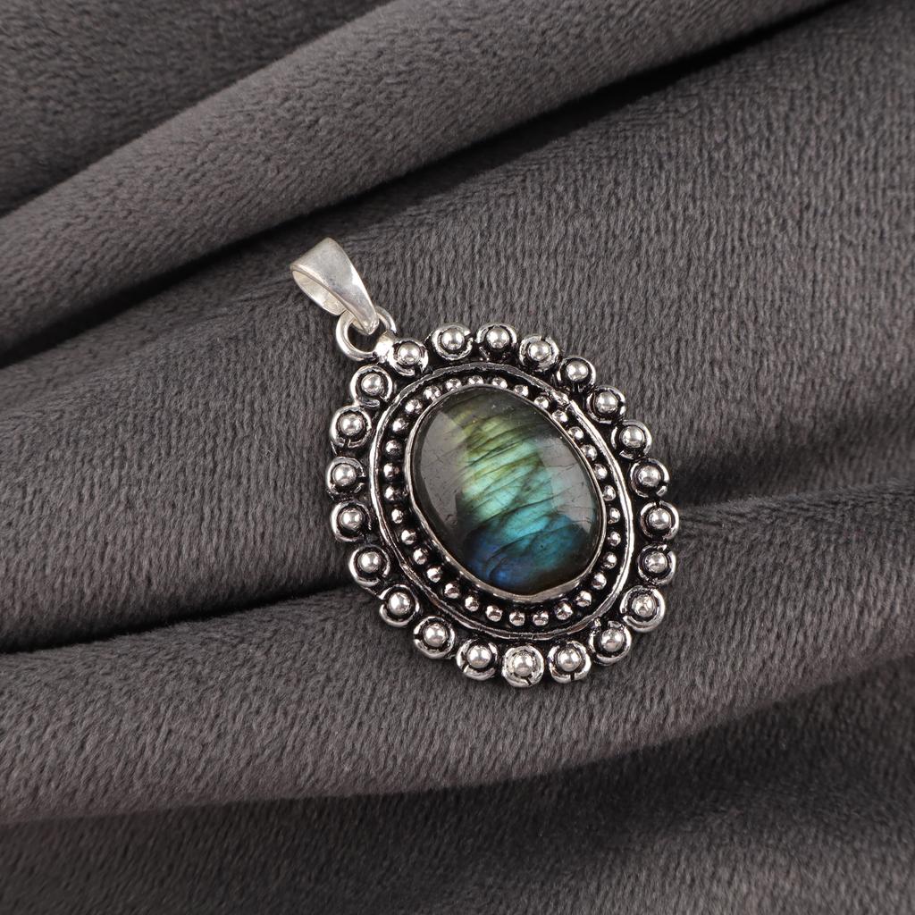 Natural Labradorite Gemstone 925 Sterling Silver Customize Pendant 1.6" Designer Necklace For Wedding VPP-3-24