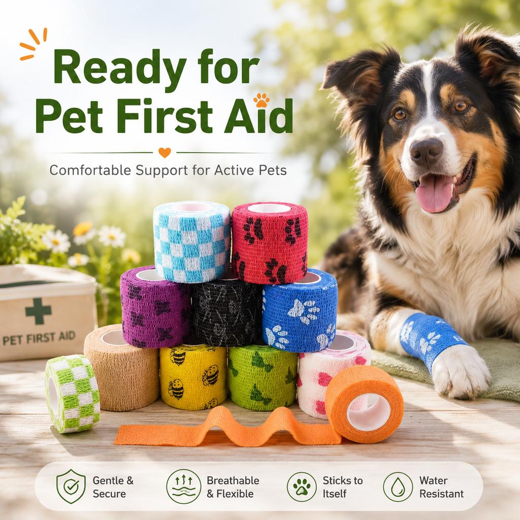 Vendaje Adhesivo Autoadhesivo Transpirable No Tejido de Primeros Auxilios para Perro Gato Mascota