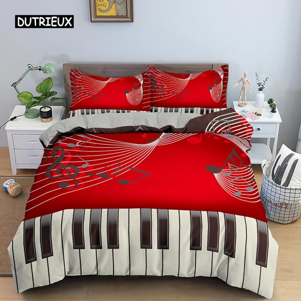 Music Notes Bedding Set Duvet Cover Set Piano Keys Keyboard Bed Set Classic Music Melody Comforter Cover for Kids Boys Girls