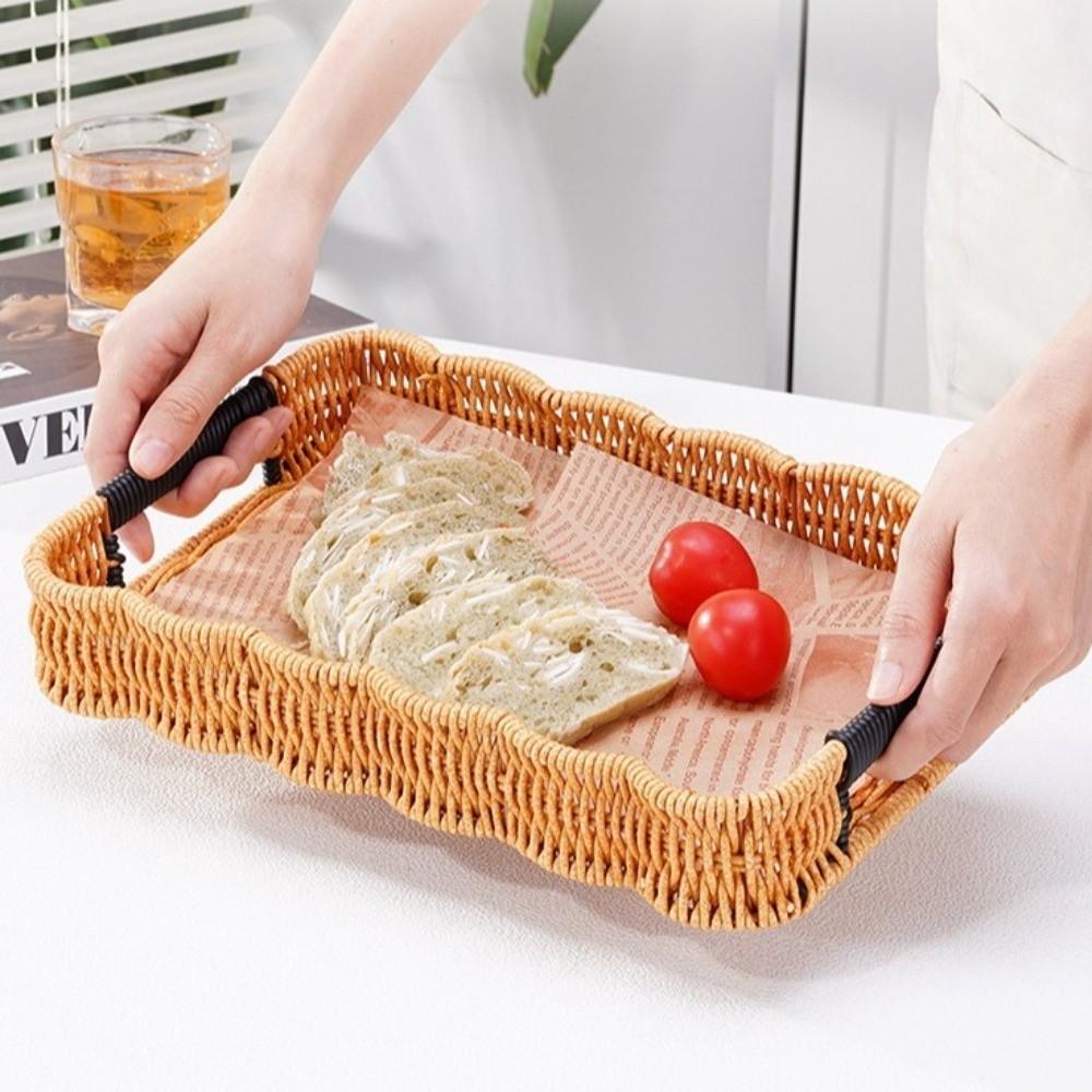 Retro-Stil Weiden-Serviertablett Handgeflochtenes Kunststoff-Rattan-Aufbewahrungstablett Küchenaufbewahrung
