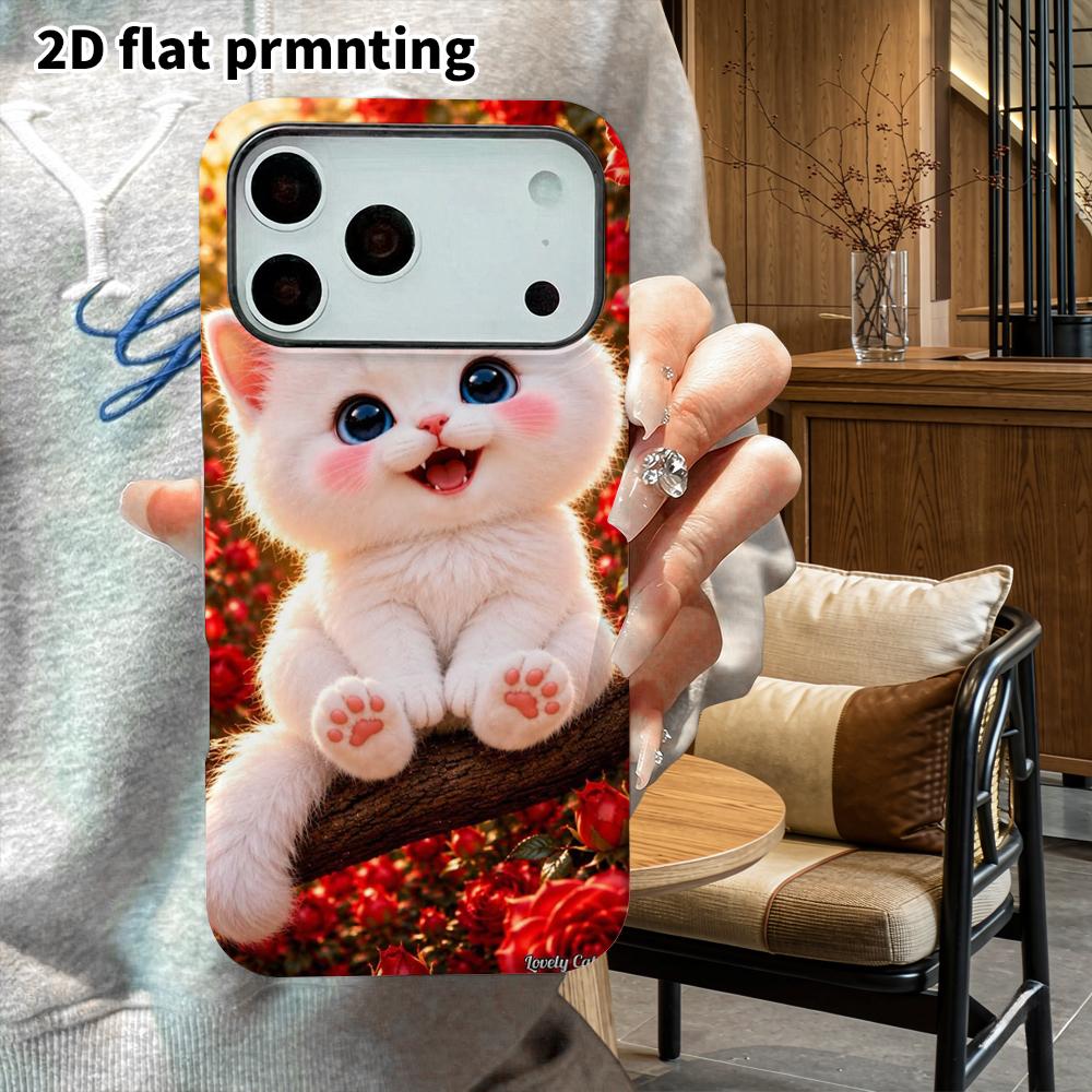 Phone Case: 2D Flat Design Suitable for iPhone 18 17 16 15 14 13 Pro Film Protective Case, Couple Style, Little White Cat, Christmas and Halloween Gif