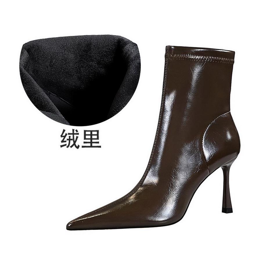 European and American Fashion Banquet Women's Short Tube Thin Heel Super High Heel Pointed Winter Side Zipper Short