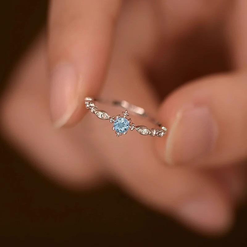 Blue Snowflake Ring Female Simple Niche Design Index Finger Opening Adjustment Ring Jewelry