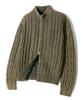 TRILLION Vintage Washed Cable 2-Way Zip-Up Knit (Beige Khaki)
