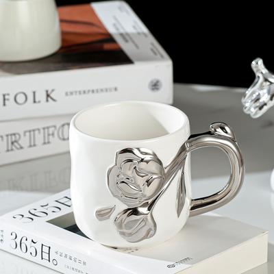Haushalt Licht Luxus versilbert Keramik Tasse Paar Blume Tasse Mädchen hoch aussehende kreative Persönlichkeit Becher