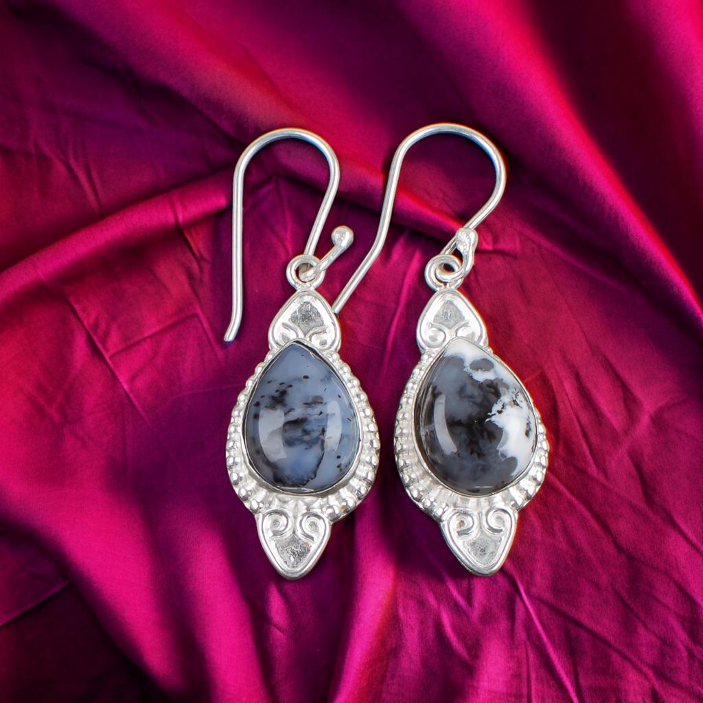 Natürlicher Dendritenopal Edelstein 925 Sterlingsilber Schmuck Handgefertigte Ohrringe 1.80" EE-42-21