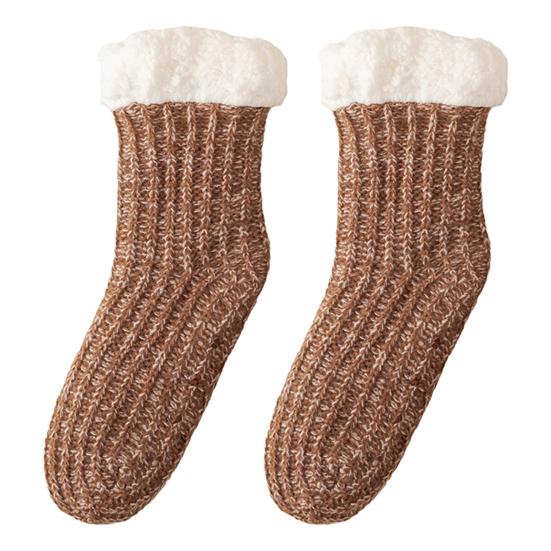 

Флисовые носки-гольфы Теплые носки-тапочки с нескользящими подошвами Женские утолщенные пушистые зимние носки для дома, отдыха, сна кофейный