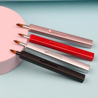Double-Ended Retractable Lip Brush with Cap – Portable Metal Lip Liner and Lipstick Brush