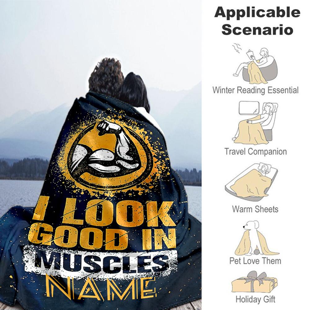 Look Muscles Customize Text Blanket Multi-purpose Personalized Blanket Soft Warm Cozy Throw For Bedding Livingroom Sofa Living Room All-Season Use