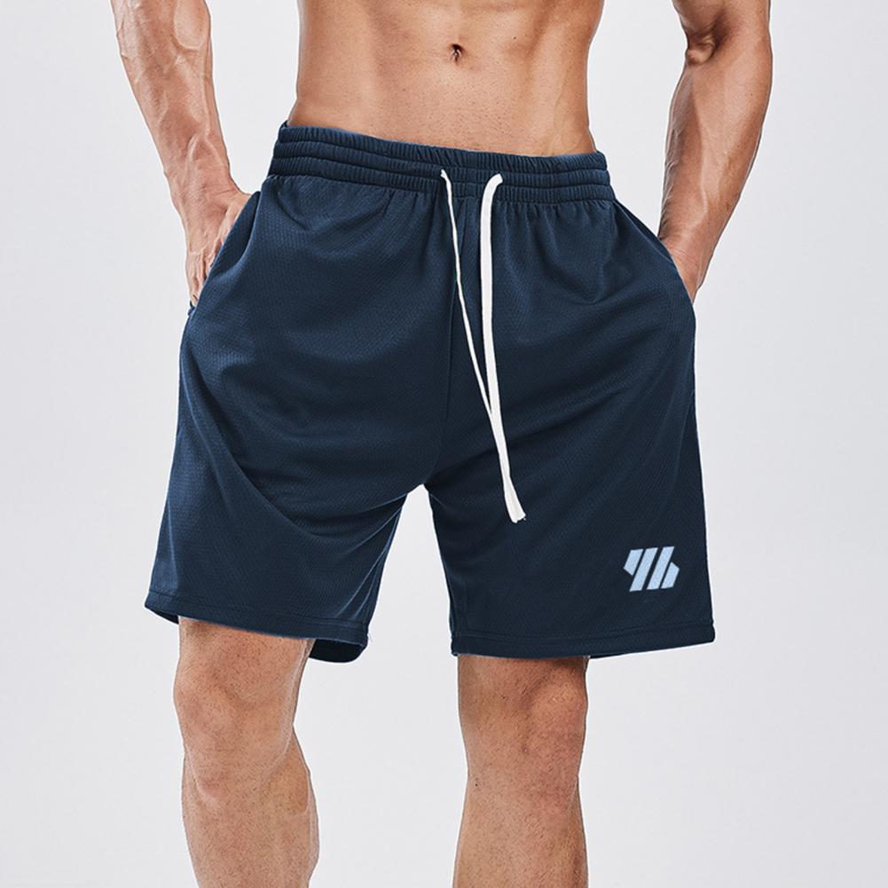 Men Summer Casual Shorts Elastic Drawstring Waist Fitness Quick-Drying Sports Shorts with Pockets Solid Color Wide Leg Shorts
