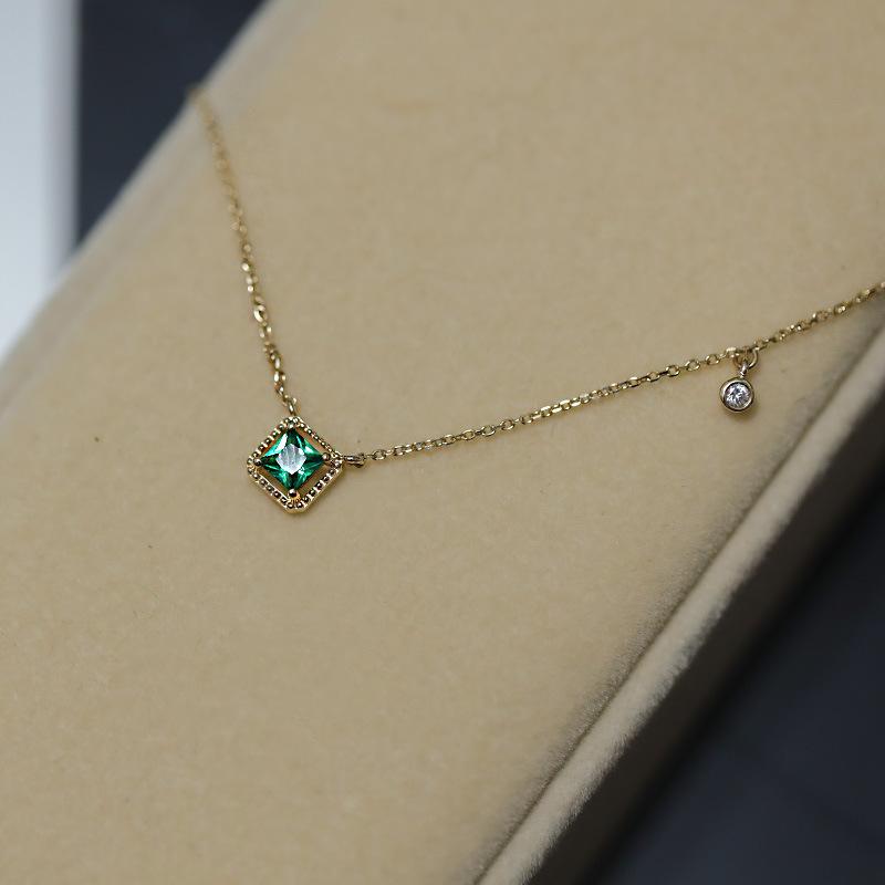 S925 Sterling Silver Plating 14k Gold Retro Green Square Pendant Necklace for Women Temperament Wedding Jewelry Gifts