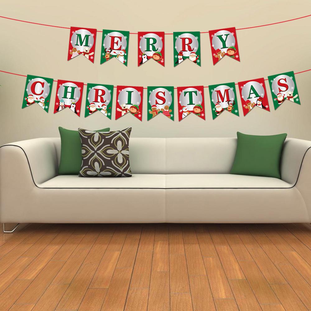Christmas Cartoon Santa & Reindeer Pull Flag Ornaments