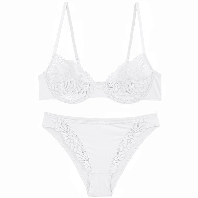

French underwear women s sexy taste ultra-thin spongless lace bra large chest small anti-sagging bra S білий