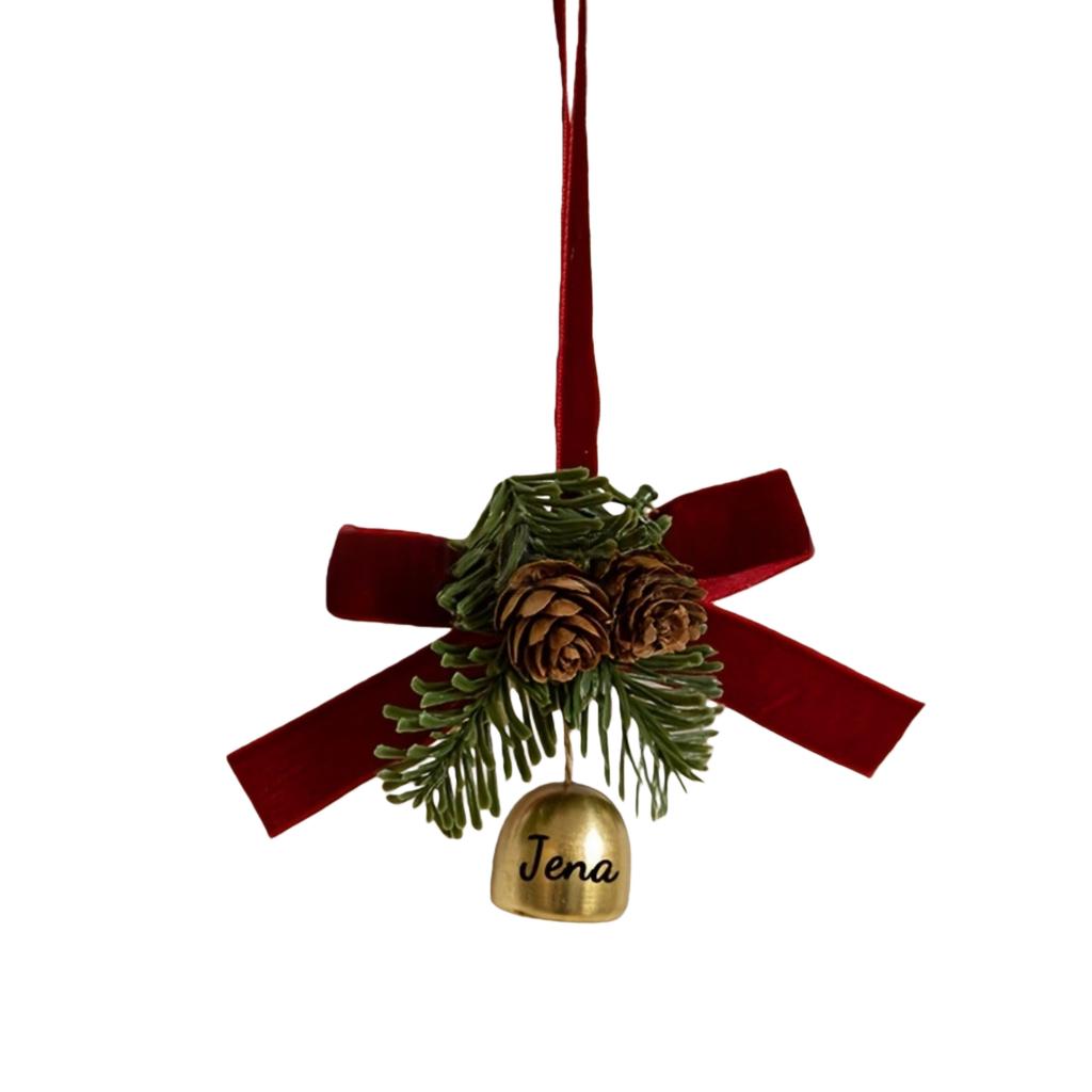 Ornaments, Small Bells, Velvet Bows, Christmas Trees, Cones, Scene Decorations, Small Hanging Ornaments.