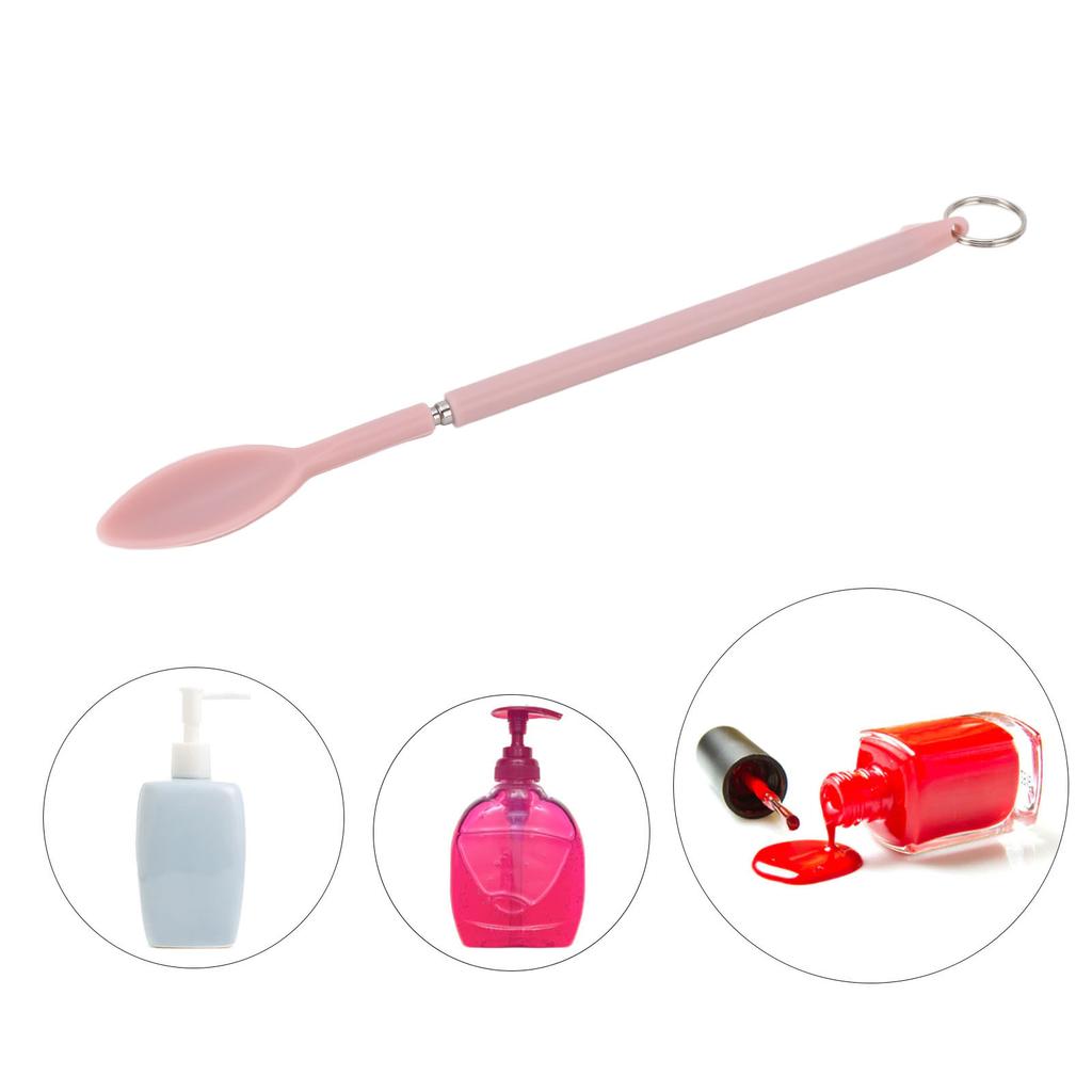 Pink Retractable Silicone Spatula Mini Telescopic Spatula Spoon Reusable Easy to Clean with Hanging Buckle for Cosmetics Lip Gloss